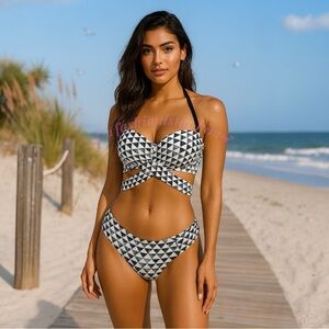 Black & white bikini Victoria’s Secret PINK Strappy Sexy Swimsuit Size S / XS